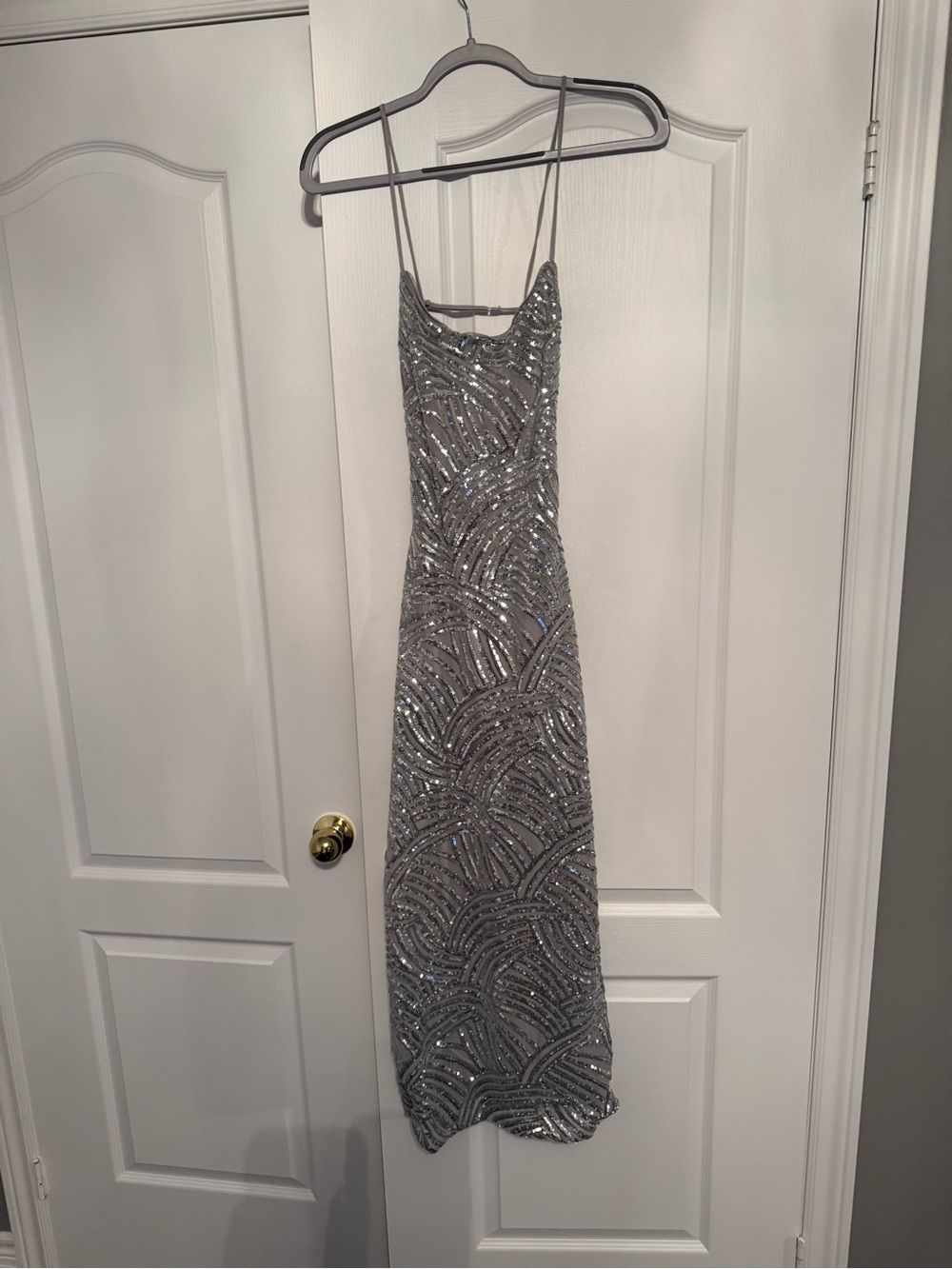 Dynamite Silver Sequin Maxi Slip Dress
